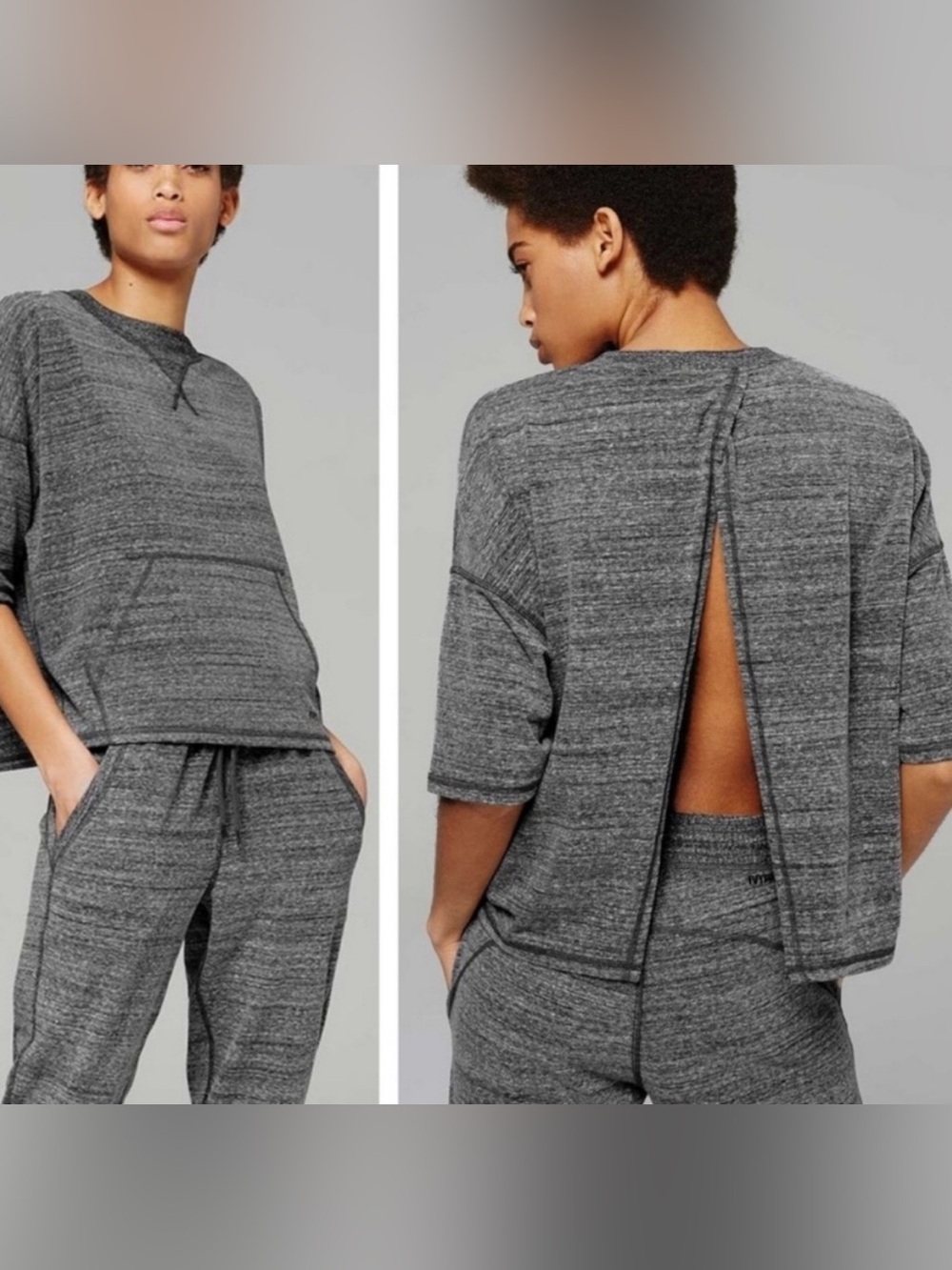 IVY PARK SPLIT BACK HEATHER GRAY OPEN BACK ATHLEISURE TOP SZ M